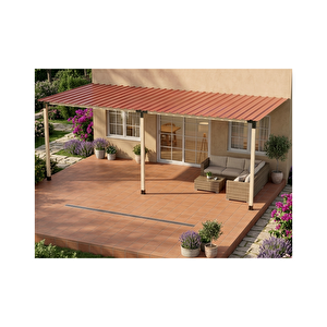 Iahşap Üç Direkli Trapez Sac Kaplı Modern Sundurma 2,4x6 Metre