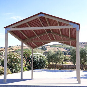 Iahşap Altı Direkli İzmir Çatılı Trapez Sac Kaplı Büyük Boy Pergola 3x6 Metre