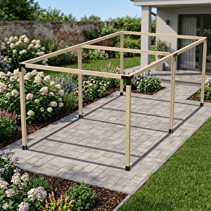 Iahşap Altı Direkli Büyük Boy Bahçe Pergola Sistemi - Çelik Braketli 2,4x4,8 Metre