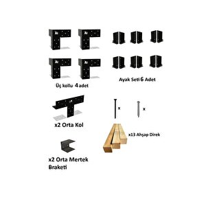 Iahşap Altı Direkli Büyük Boy Bahçe Pergola Sistemi - Çelik Braketli 2,4x4,8 Metre