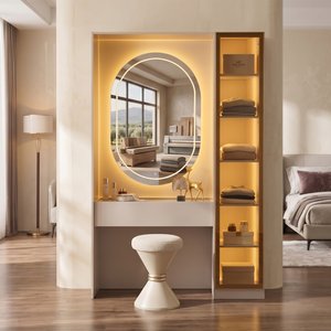 Lora Camlı Gardırop %100 Mdf Makyaj Üniteli Puflu Tekli Modüler Giyinme Odası Dolabı