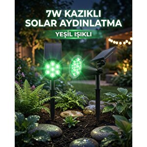 7w Kazıklı Solar Bahçe Aydınlatması Yeşil Işıklı | Ip65 Su Geçirmez | Güneş Enerjili Çim Lambası | Otomatik