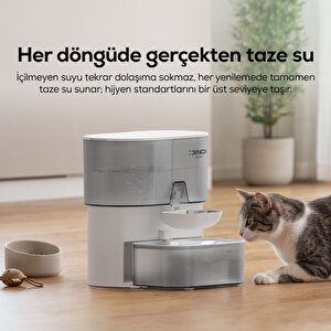 Kedi Su Pınarı | Otomatik, 3l, 2000 Mah, Taze Su Döngüsü, Çelik Kase (x8659) Standart Beyaz - Beyaz
