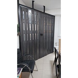 Akordiyon Kapı  175x248 Karaağaç Camlı Çift Açılım Kalın Kapı Katlanır Akordeon Pvc Anahtar Kilitli