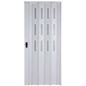 Akordiyon Kapı  108x204 Beyaz Camlı Kalın Kapı Katlanır Akordeon Pvc Anahtar Kilitli
