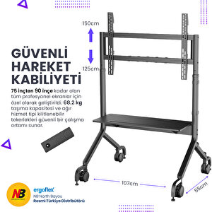 Nb Ergonomic Nb P100 75-90inch Profosyonel Tekerlekli Tv Standı