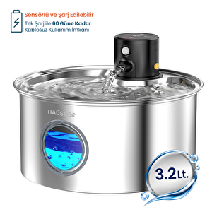 W2 Kedi Su Sebili 3.2l | Otomatik, Paslanmaz Çelik, Kablosuz Şarj Edilebilir, 4000mah Pil,