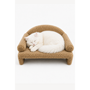 Pet Peluş Kedi Koltuğu, Kedi Kanepesi, Kedi Yatağı, Evcil Hayvan Dinlenme Koltuğu, Rahat Kedi Sofa Yatağı, 45x33x25 cm Kahve