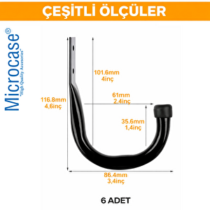 Duvar Tipi Çok Amaçlı 6in1 Metal Askılık Kanca Seti Siyah Al5438
