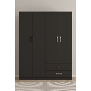 Ae-1077 Terra Antrasit/antrasit 4 Kapaklı 2 Çekmeceli 3 Askılıklı Raflı 140x182x53 Cm Gardırop