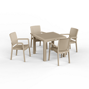 Hilton 90x90 Camsız Balkon Masa Takımı – 4 Sandalyeli Cappuccino