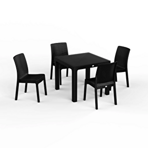 Regnum 90x90 Rattan Görünümlü Camsız Masa Takımı | 4 Kişilik Balkon & Bahçe Seti Antrasit