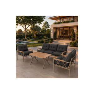 Mi̇ray Cappuccino 311 Masalı Bahçe & Balkon Oturma Grubu – 3+1+1 Metal İskelet, Antrasit Minderli Antrasit