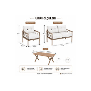 Miray Cappuccino 211 Masalı Bej Fermuarlı Düğmeli Bahçe Oturma Grubu Balkon Oturma Takımı Salon Bej
