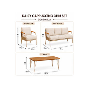 Daisy Cappuccino 3+1+1 Masalı Kahverengi Bahçe Oturma Takımı Konfor Serisi Kahverengi