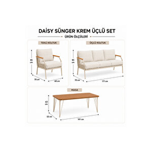 Daisy Krem 3+1+1 Masalı Antrasit Bahçe Oturma Grubu Balkon Teras Takımı Antrasit