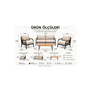 Daisy Antrasit 2+1+1 Masalı Kahverengi Bahçe Balkon Takımı Makrome Örgülü Fermuarlı Metal Kanepe Seti Kahverengi