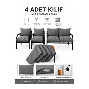 Balkon Bahçe Takımı Minder Kılıfı 4’lü Set Gri 55x90 Cm Fermuarlı Yıkanabilir Gri