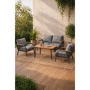 Daisy Antrasit 211 Masalı Örgülü Açık Gri Fermuarlı Bahçebalkon Takımı, Cafe, Salon Metal Kanepe Takımı Açık Gri