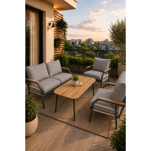 Daisy Antrasit 211 Masalı Örgülü Açık Gri Fermuarlı Bahçebalkon Takımı, Cafe, Salon Metal Kanepe Takımı Açık Gri