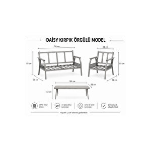 Daisy Cappuccino Bej Makrome Örgülü 2+1+1 Masalı Bej Bahçe & Balkon Takımı Cappuccino