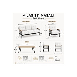 Milas 311 Masalı Bej Bahçe Koltuk Takımı – Balkon & Teras İçin Dayanıklı, Kalın Minderli Modern Set Bej