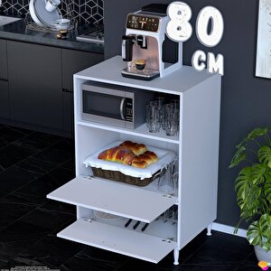 Silva 80x119,2x48 Cm Kapaklı Mikrodalga Ve Midi Fırın Standı - 3 Bölmeli Çok Amaçlı Dolap 80 cm
