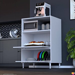 Silva 80x119,2x48 Cm Kapaklı Mikrodalga Ve Midi Fırın Standı - 3 Bölmeli Çok Amaçlı Dolap 80 cm