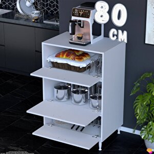 Silva 80x119,2x48 Cm 3 Kapaklı Çok Amaçlı Mutfak Kiler Dolabı - Fırın Ve Mikrodalga Rafı 80 cm