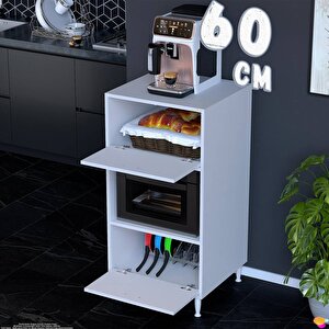 Silva 60x119,2x48 Cm Kapaklı Mikrodalga Ve Midi Fırın Standı - 3 Bölmeli Çok Amaçlı Dolap 60 cm