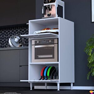 Silva 60x119,2x48 Cm Kapaklı Mikrodalga Ve Midi Fırın Standı - 3 Bölmeli Çok Amaçlı Dolap 60 cm