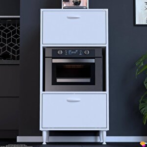 Silva 60x119,2x48 Cm Kapaklı Mikrodalga Ve Midi Fırın Standı - 3 Bölmeli Çok Amaçlı Dolap 60 cm