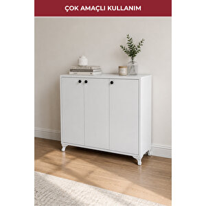 Ahşap 3 Kapaklı 4 Raflı Çok Amaçlı Dolap