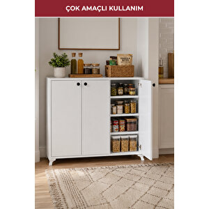 Ahşap 3 Kapaklı 4 Raflı Çok Amaçlı Dolap