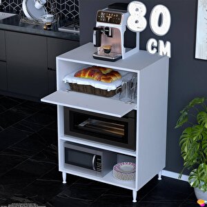 Silva 80x119,2x48 Cm Kapaklı Mikrodalga Ve Midi Fırın Standı - 3 Bölmeli Çok Amaçlı Dolap 80 cm