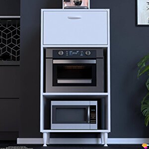 Silva 80x119,2x48 Cm Kapaklı Mikrodalga Ve Midi Fırın Standı - 3 Bölmeli Çok Amaçlı Dolap 80 cm