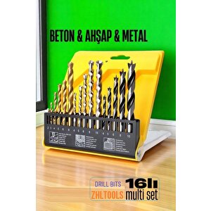 Matkap Ucu Seti- Beton Metal Ahşap Matkap Ucu Drill Bits Set 16 Lı Set