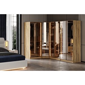Bend Walnut 7 Kapılı Reflekte Camlı Köşe Gardırop