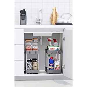 2 Adet Gri 2 Katlı Düzenleyici Mutfak Ve Banyo Rafı