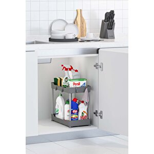 2 Adet Gri 2 Katlı Düzenleyici Mutfak Ve Banyo Rafı