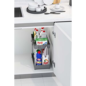 2 Adet Gri 2 Katlı Düzenleyici Mutfak Ve Banyo Rafı