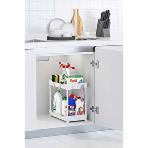 Beyaz 2 Katlı Düzenleyici Mutfak Ve Banyo Rafı