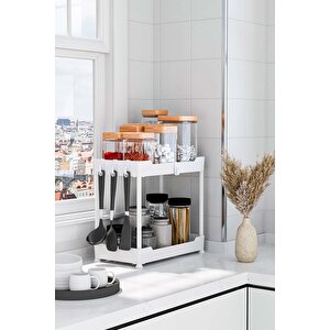Beyaz 2 Katlı Düzenleyici Mutfak Ve Banyo Rafı
