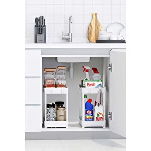 2 Adet Beyaz 2 Katlı Düzenleyici Mutfak Ve Banyo Rafı