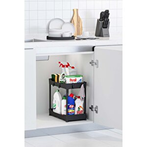 Siyah 2 Katlı Düzenleyici Mutfak Ve Banyo Rafı
