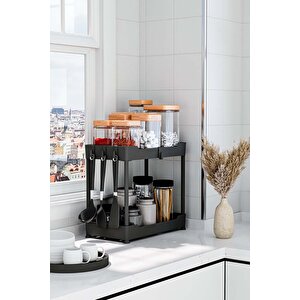 Siyah 2 Katlı Düzenleyici Mutfak Ve Banyo Rafı