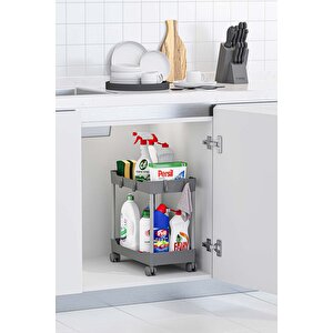 Gri 2 Katlı Tekerlekli Düzenleyici Mutfak Ve Banyo Rafı