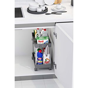Gri 2 Katlı Tekerlekli Düzenleyici Mutfak Ve Banyo Rafı