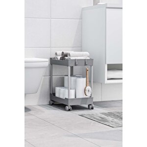 Gri 2 Katlı Tekerlekli Düzenleyici Mutfak Ve Banyo Rafı
