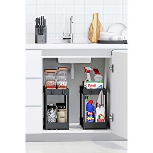 2 Adet Siyah 2 Katlı Düzenleyici Mutfak Ve Banyo Rafı